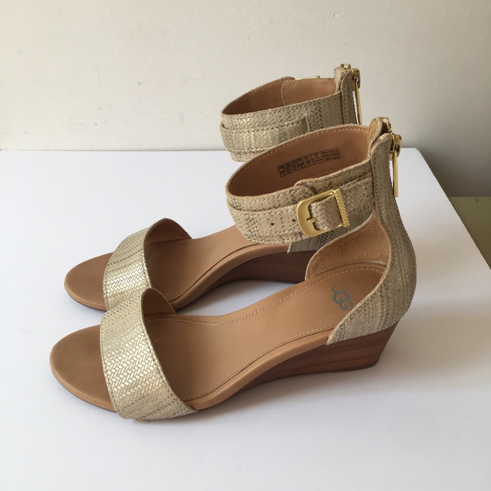 UGG Metallic Open Toe Wedges